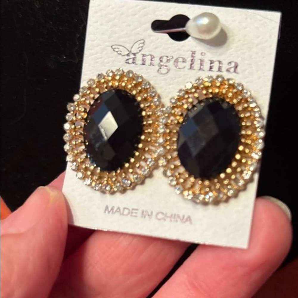 Angelina Black and Gold Faceted Earrings